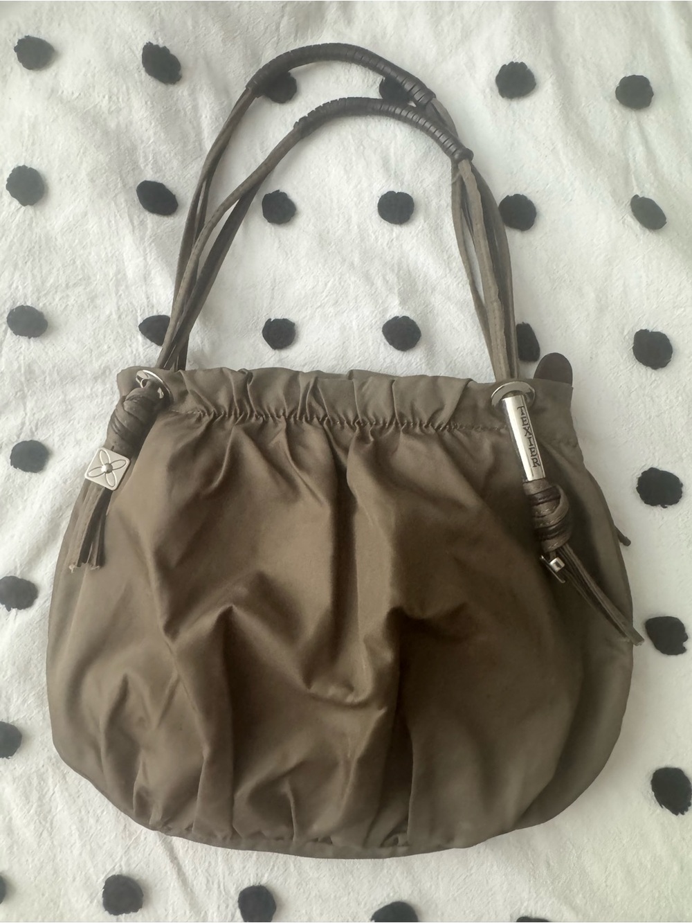 Vintage Texier Paris Olive Army Green Nylon Drawstring Hobo Shoulder Bag